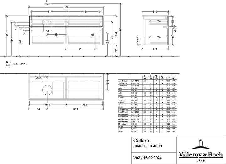 Produktbild Villeroy & Boch Collaro Waschbeckenunterschrank 1400x548x500 mm, 4 Auszüge, für Waschbecken links