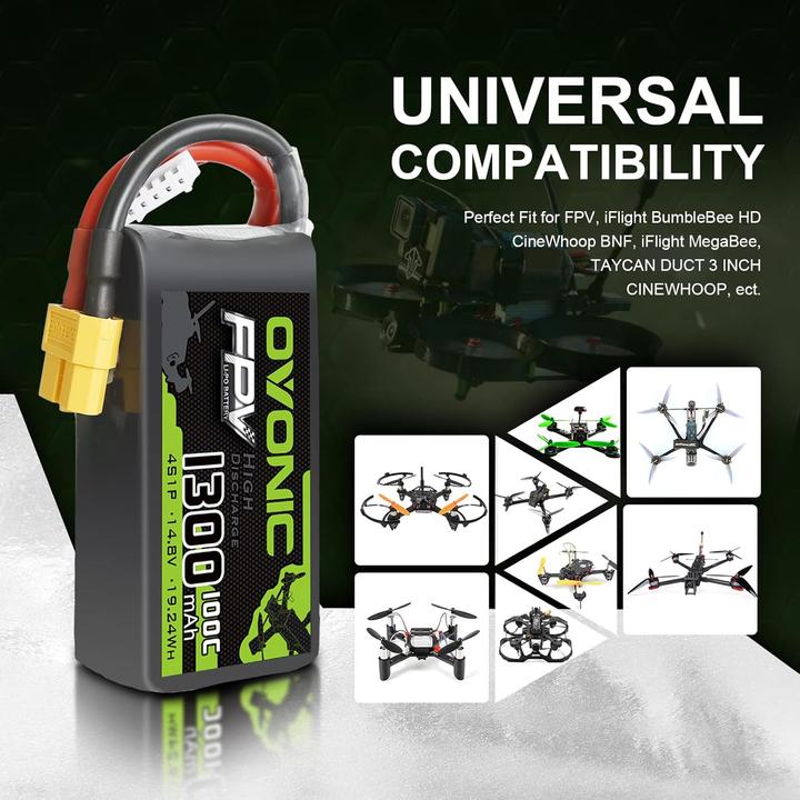 Immagine prodotto Ovonic 4S Lipo Akku 14.8V 1300mAh für FPV Drohnen (14.80 V, 1300 mAh)