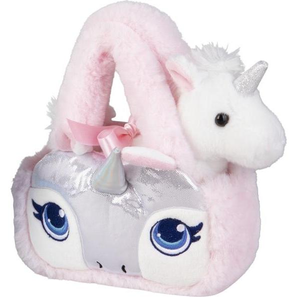 Aurora Plüsch Einhorn - mit Tasche weiss/rosa mit silber