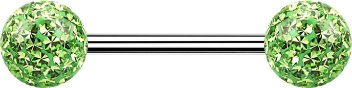 Produktbild Star Piercing Micro Barbell silber mit zwei Kugeln hellgrün Epoxy Schutzschicht (Chirurgenstahl 316L, ohne Messing)