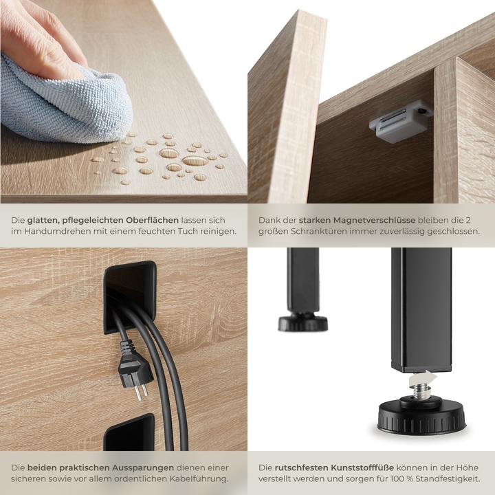 Actual product image tectake TV cabinet Carlow | W110 x D41.5 x H50.5 cm with two cabinets & shelf (41.50 x 41.50 x 50.50 cm)