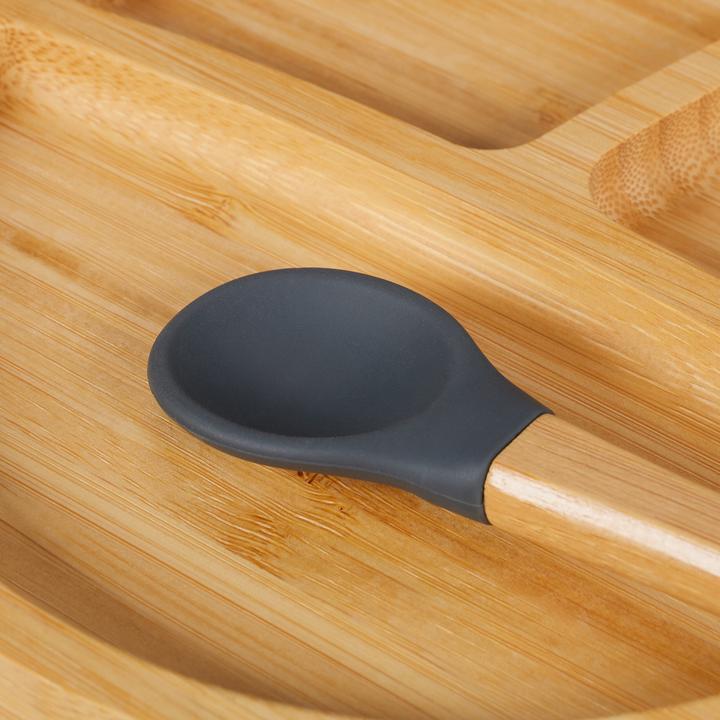 Actual product image Relaxdays - 3-teiliges Kindergeschirr Bambus, Hellbraun/ Grau, 3 x 18 cm