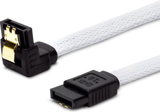 Savio Câble SATA III GAK-03 0.3m, tresse blanche, angle, clips dorés