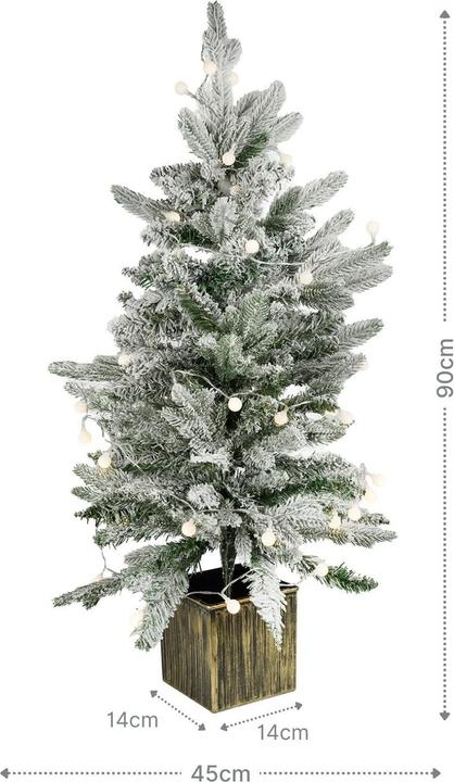 Immagine prodotto Hermex Weihnachtsbaum 90cm mit Schnee und LED Kunsttanne Tisch-Christbaum (90 cm)