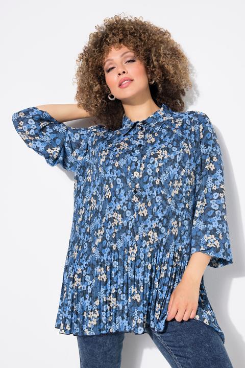 Actual product image Ulla Popken Pleated Floral Print Long Sleeve Tunic Blouse (54)