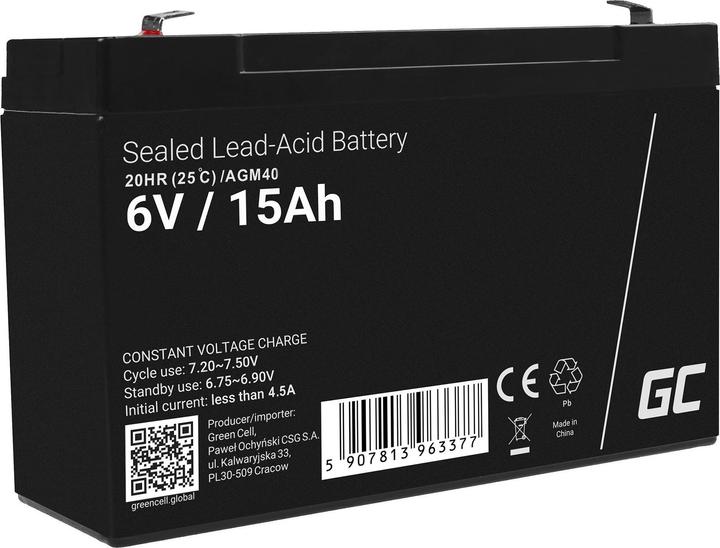 Actual product image GreenCell Battery AGM VRLA 6V 15Ahh - Battery - 15,000 mAh (6 V, 15 Ah)