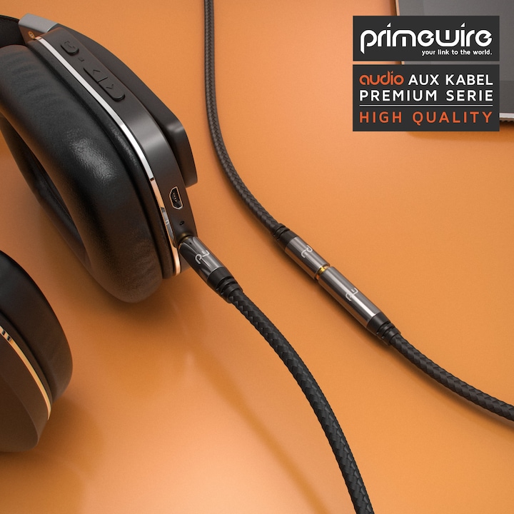Actual product image Primewire AUX jack cable extension, audio connection cable, nylon sheathed coupling, jack to 3.5mm socket (7.50 m, 3.5mm jack (AUX))