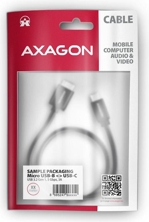 Actual product image Axagon BUMM3-CM10AB Cable Micro-B USB to USB-C 3.2 Gen 1 (1 m, USB 3.2 Gen 1, 5 W)