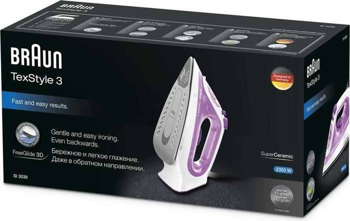 Immagine prodotto Braun TexStyle 3 SI 3030 Ferro da stiro a secco e a vapore Piastra in ceramica Ultra-Glide (2300 W, 145 g/min)