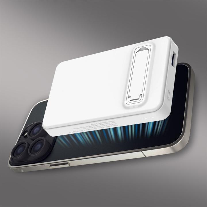 Produktbild Wozinsky Powerbank WLWP-10KA0Y3WS 22,5W PD Qi2 10000 mAh, mit Ständer, 1x USB-A, 1x USB-C - weiss (10000 mAh, 22.50 W, 37 Wh)