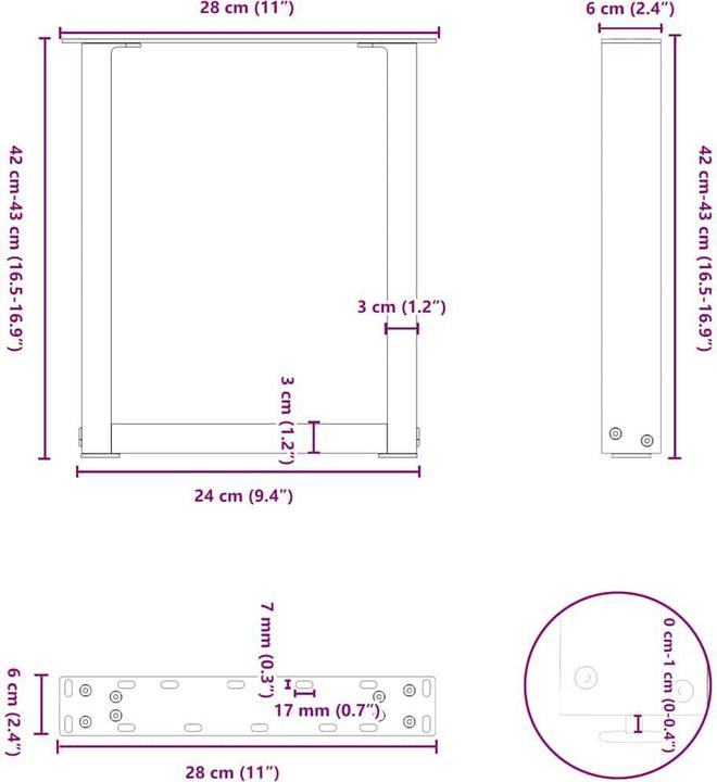 Immagine prodotto vidaXL Gambe del tavolino a U 2 pezzi nero 28x(42-43) cm gamba del tavolo in acciaio