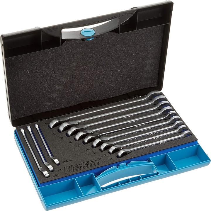 Produktbild HAZET Knarren Ring-Maulschlüssel Satz 606N/12 ∙ Aussen Doppel-Sechskant-Tractionsprofil ∙ 8 - 19 ∙ A… (10 mm, 11 mm, 12 mm, 13 mm, 14 mm, 15 mm, 16 mm, 17 mm, 18 mm, 19 mm, 8 mm, 9 mm)