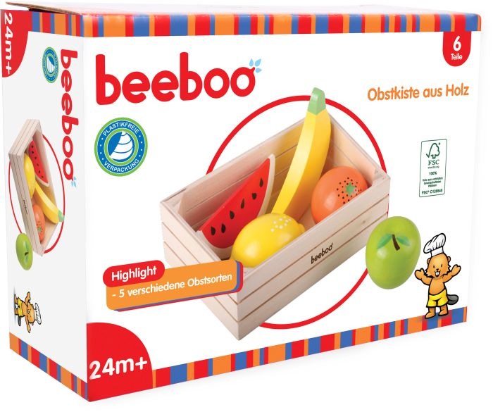 Actual product image Beeboo BEK fruit in wooden box, 6 parts