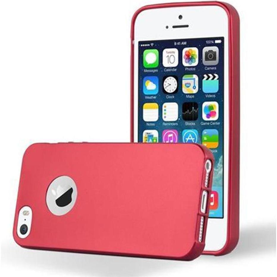 Cadorabo TPU Matt Metallic Cover (Apple iPhone 5), Smartphone Hülle, Rot