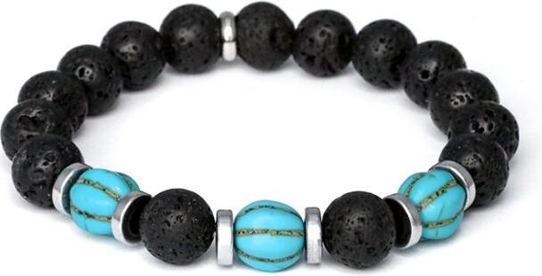 Actual product image Beneto Lava stone. hematite and turquoise bead bracelet MINK163/20