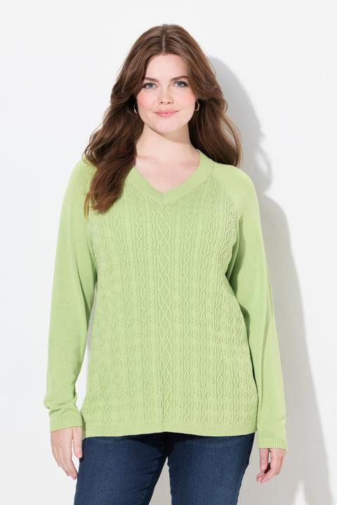 Produktbild Ulla Popken Pullover, Zopfmuster, V-Ausschnitt, Langarm (46, 48)