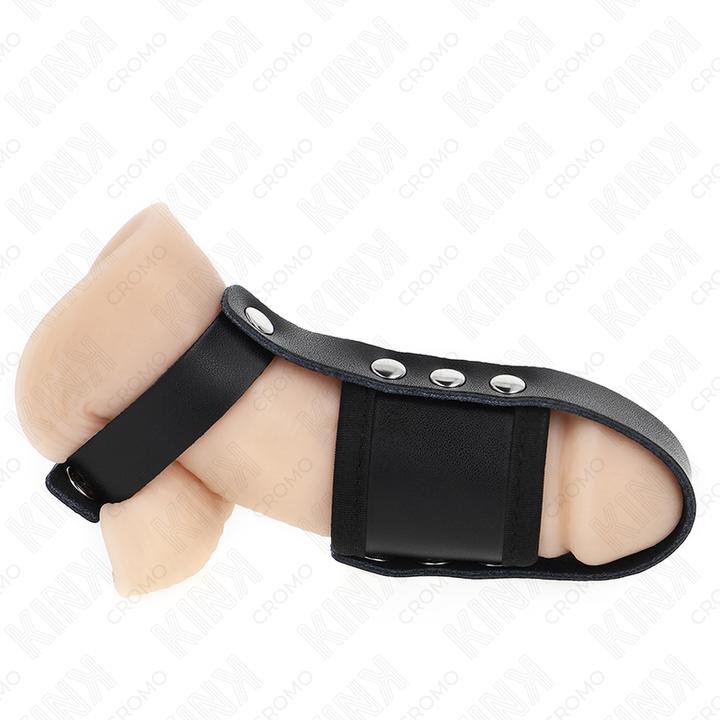 Actual product image Kink Leather Penis Ring With Adjustable Coated Squat Separator Strap