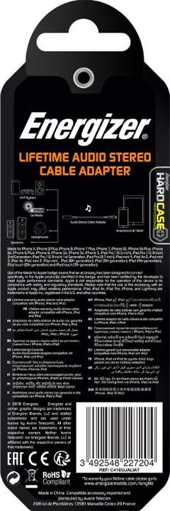 Actual product image Energizer Lifetime Audio Stereo Cable Adapter (0.11m) white
