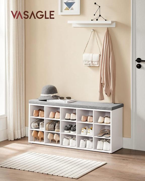 Actual product image Vasagle Shoe bench LHS15WT white, grey wood 105.0 cm (105 x 30 x 48 cm)