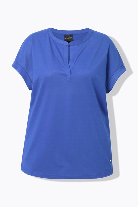 Actual product image Ulla Popken Split Neck Cap Sleeve Shimmer Tee (54)