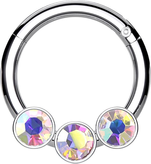 Produktbild Star Piercing Micro Segmentring klappbar silber drei Kugeln Kristalle multicolor (Chirurgenstahl 316L, ohne Messing)