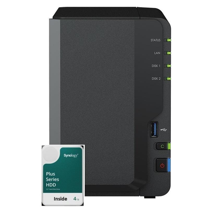 Synology DS223 2Bay 8TB NAS met 2x 4TB HAT3300-4T HDD (2 x 4 TB, Synology HAT 33xx), NAS, Schwarz