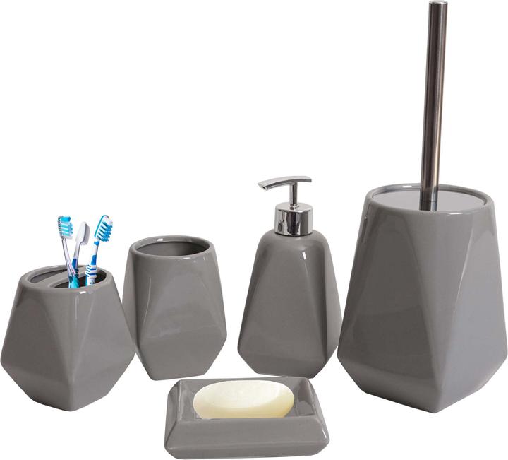 Produktbild Swisshandel24 5-teiliges Badset, WC-Garnitur Badezimmerset Badaccessoires, Keramik grau