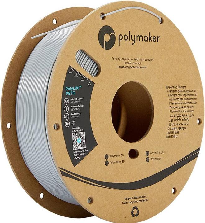 Produktbild Polymaker PolyLite PETG V2 - Grey - 1.75mm (PETG, 1.75 mm, 1000 g, Grau)