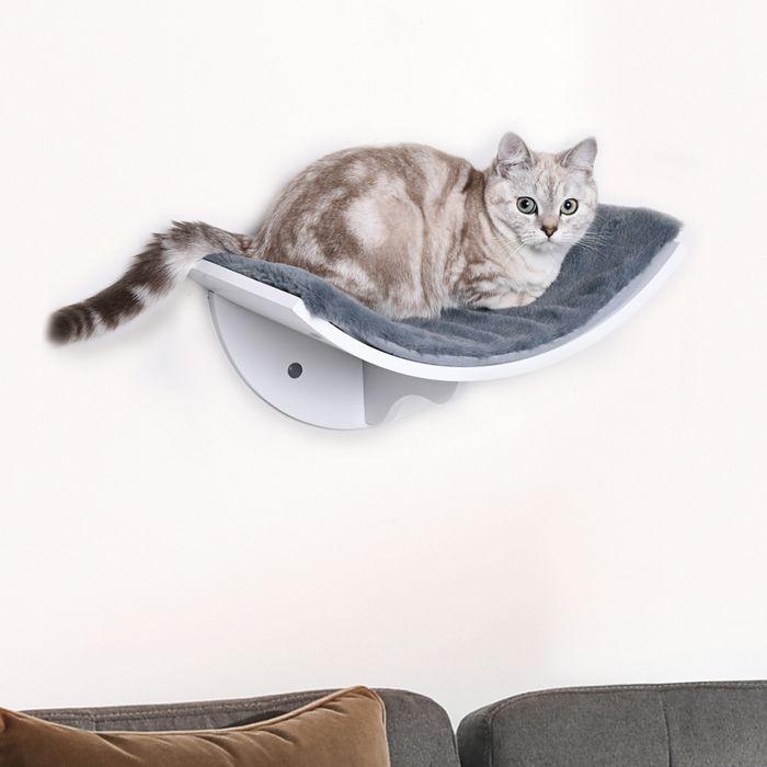 Image du produit Swisshandel24 Lit pour chat Étagère pour chat Chaise longue murale Revêtement en peluche MDF Blanc+Gris 41 x 28 x (Chat)