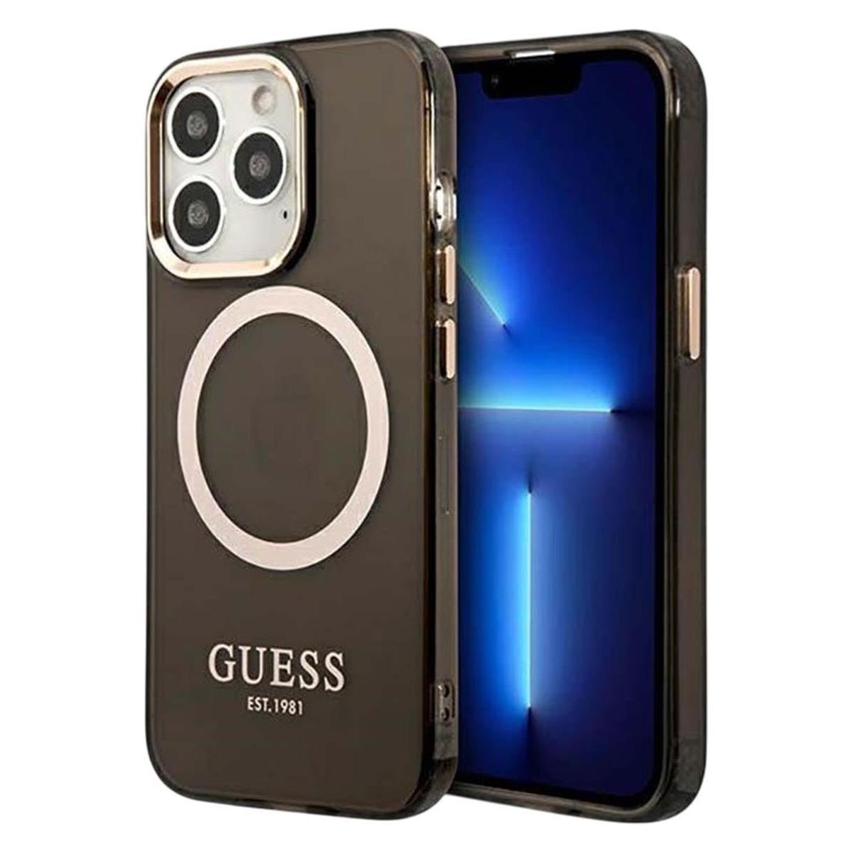 Guess GUHMP13XHTCMK IPhone 13 Pro Max 6, 7" Czarny/zwarte Hardcase Gold Outline Transparante MagSafe (Apple IPhone 13 Pro Max), Smartphonehoes,