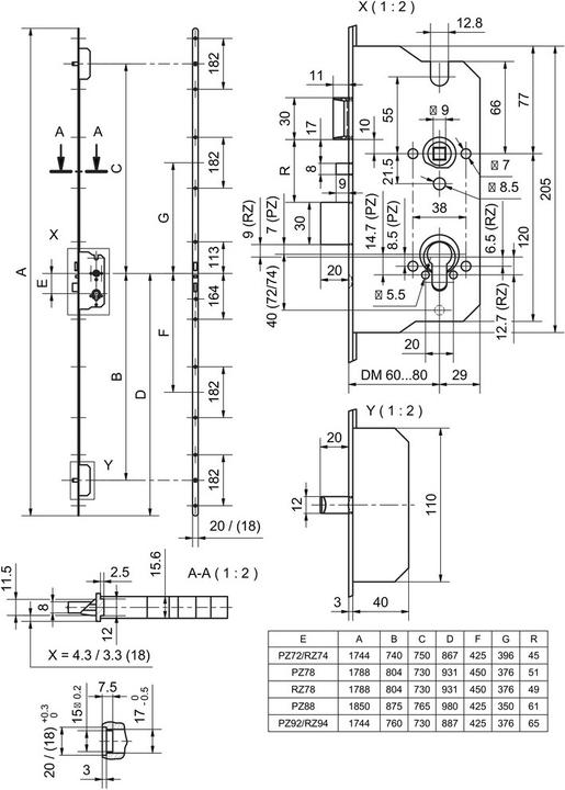 Actual product image Glutz Multi-point locks MINT 18962 SV Panic B (Mortise lock)