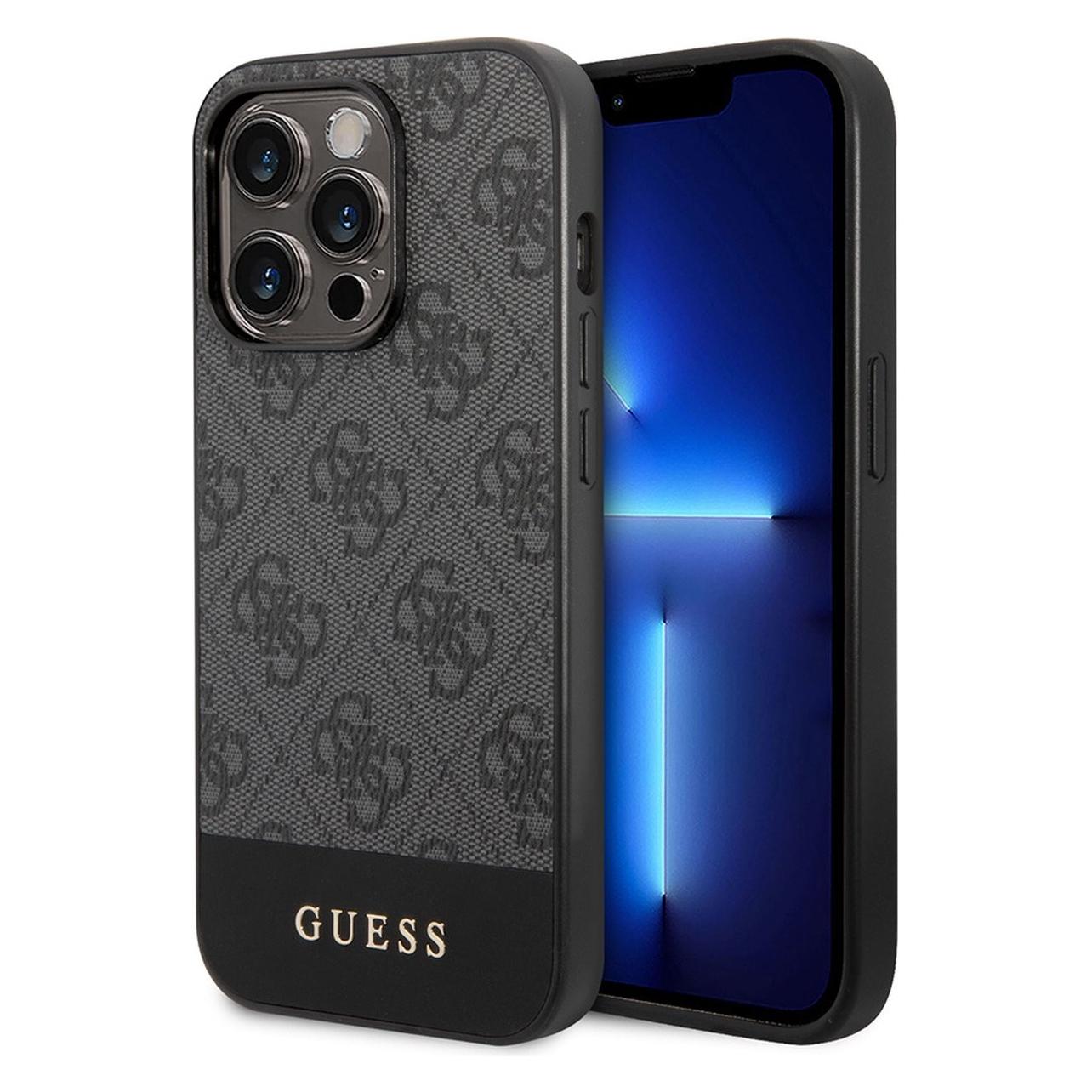 Guess GUHCP14XG4GLGR IPhone 14 Pro Max 6, 7" Szary/grey Hard Case 4G Stripe Collection (Apple IPhone 14 Pro Max), Smartphone Hülle, Grau