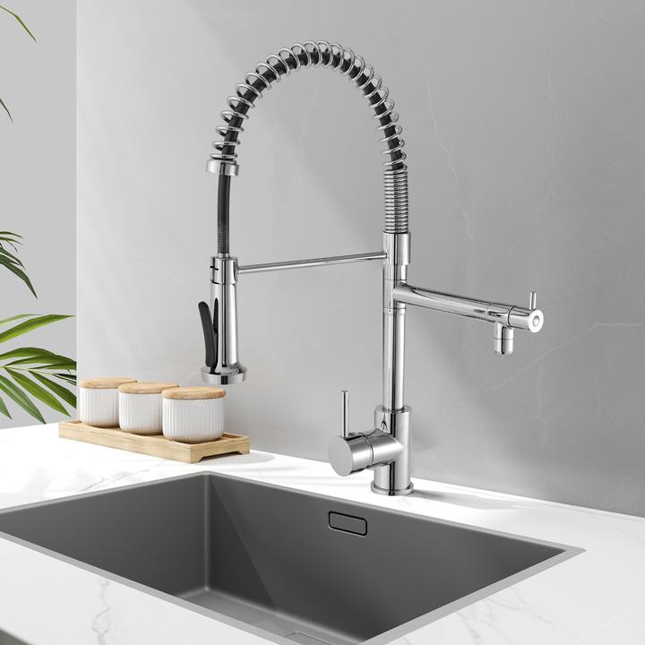 Actual product image Emke Kitchen Mixer Tap with 60cm Nylon Hose, 2 Spray Modes, Chrome