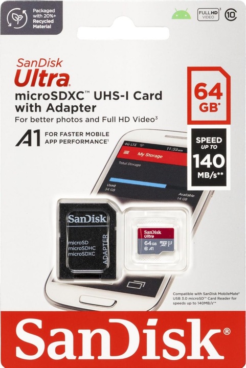 Productafbeelding SanDisk Ultra mit Adapter (64 GB, microSDXC, U1, UHS-I)