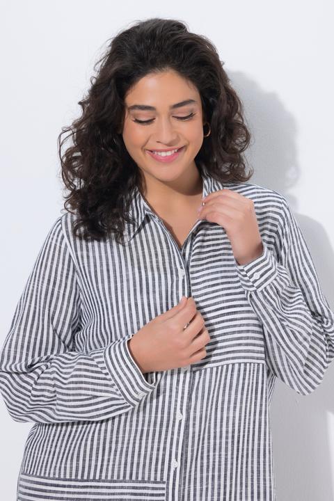 Produktbild Ulla Popken Bluse, Leinenmix, Patchmuster, Hemdkragen, Langarm (58, 60)