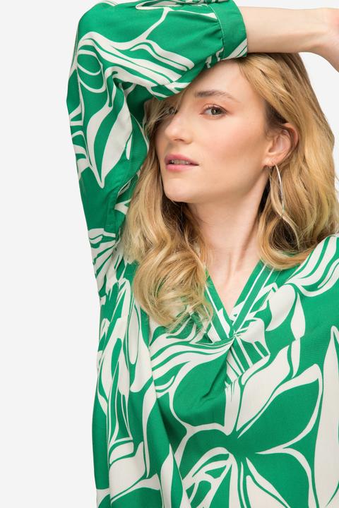Actual product image Laurasøn Graphic Floral Print Long Sleeve Split Neck Blouse (S)