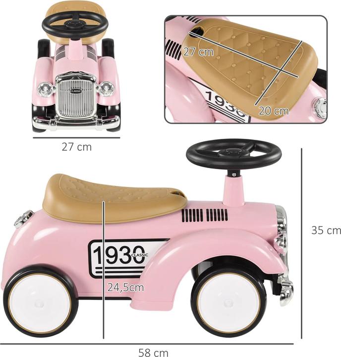Actual product image Aiyaplay Kinder Rutschauto, Vintage-Design, versteckter Stauraum, Kippschutz, Hupe, 12-36 Monate in Rosa