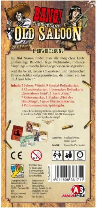 Produktbild Abacus BANG! The Dice Game  Old Saloon Erweiterung (Deutsch, 3 - 8 Spieler)