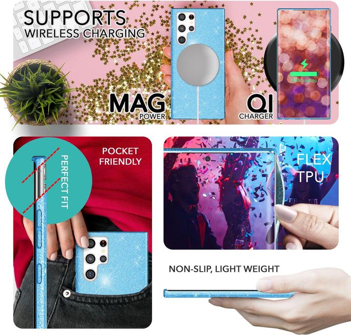 Produktbild Nalia Glitzer Silikon Hülle mit 2x Displayschutz (Samsung Galaxy S23 Ultra)