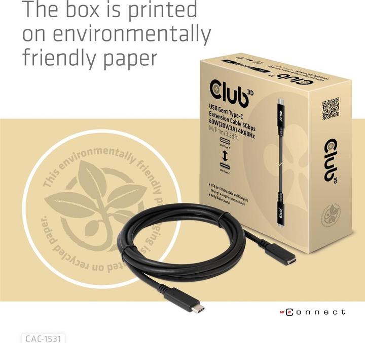 Produktbild Club 3D USB C — USB C (1 m, USB 3.0, 60 W)