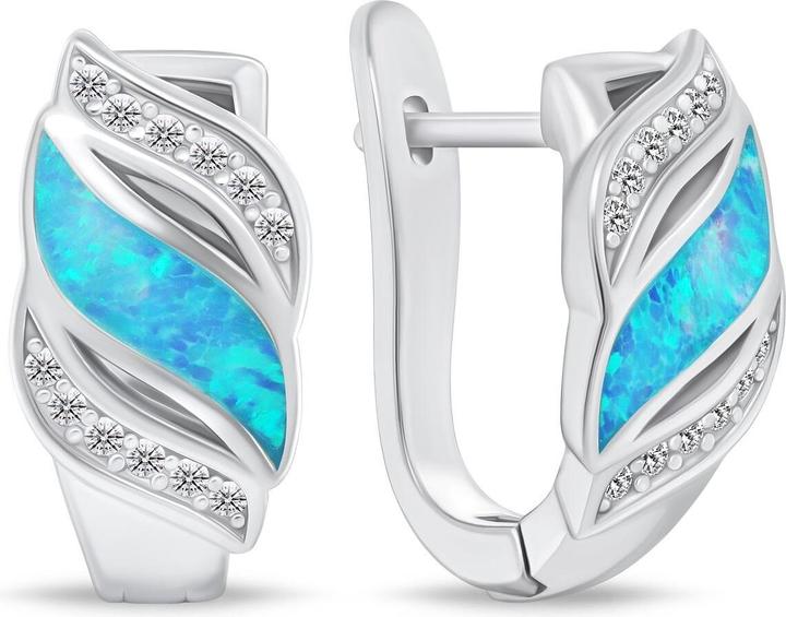 Actual product image Brilio Silver - Charming silver earrings with zircons and synthetic opal EA970WLB