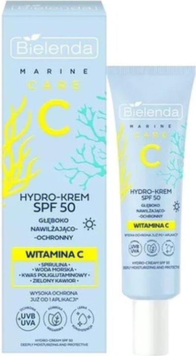 Bielenda C Marine Care Gesichtscreme Serum Toner Waschschaum oder Augencreme (Sonnencreme Gesicht, SPF 50, 40 ml)