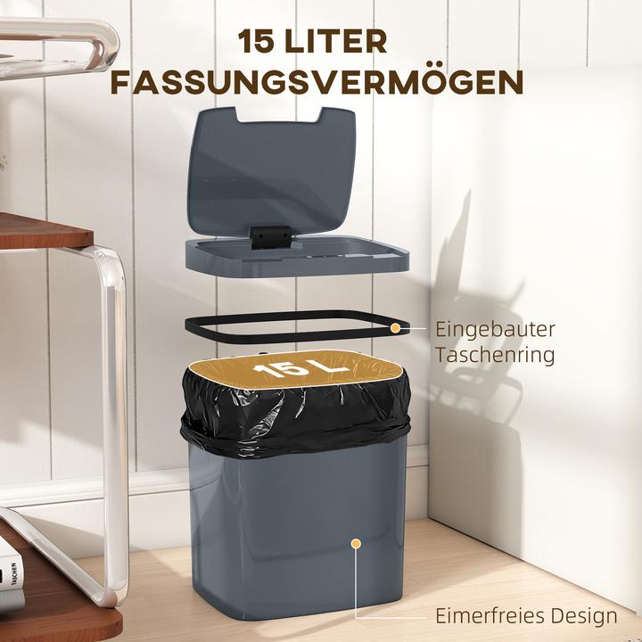 Actual product image Homcom Sensor Mülleimer Kunststoff Grau (15 l)
