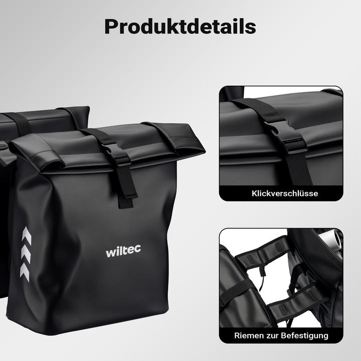 Produktbild Wiltec Doppeltasche Gepäckträgertasche 48l Fahrradtasche Gepäckträger wasserfest (Gepäckträgertasche)