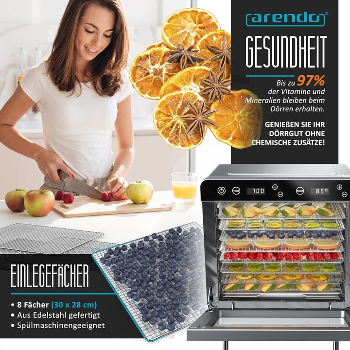 Produktbild Arendo Dörrautomat mit 8 Edelstahlgittern (700 W, 35°-85°C)