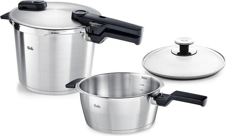 Fissler Schnellkochtopf-Set (SKT 6,0l o.E. + SKT 3,5l mit Zusatzglasdeckel) Vitaquick Premium (Dampfkochtopf, Edelstahl)