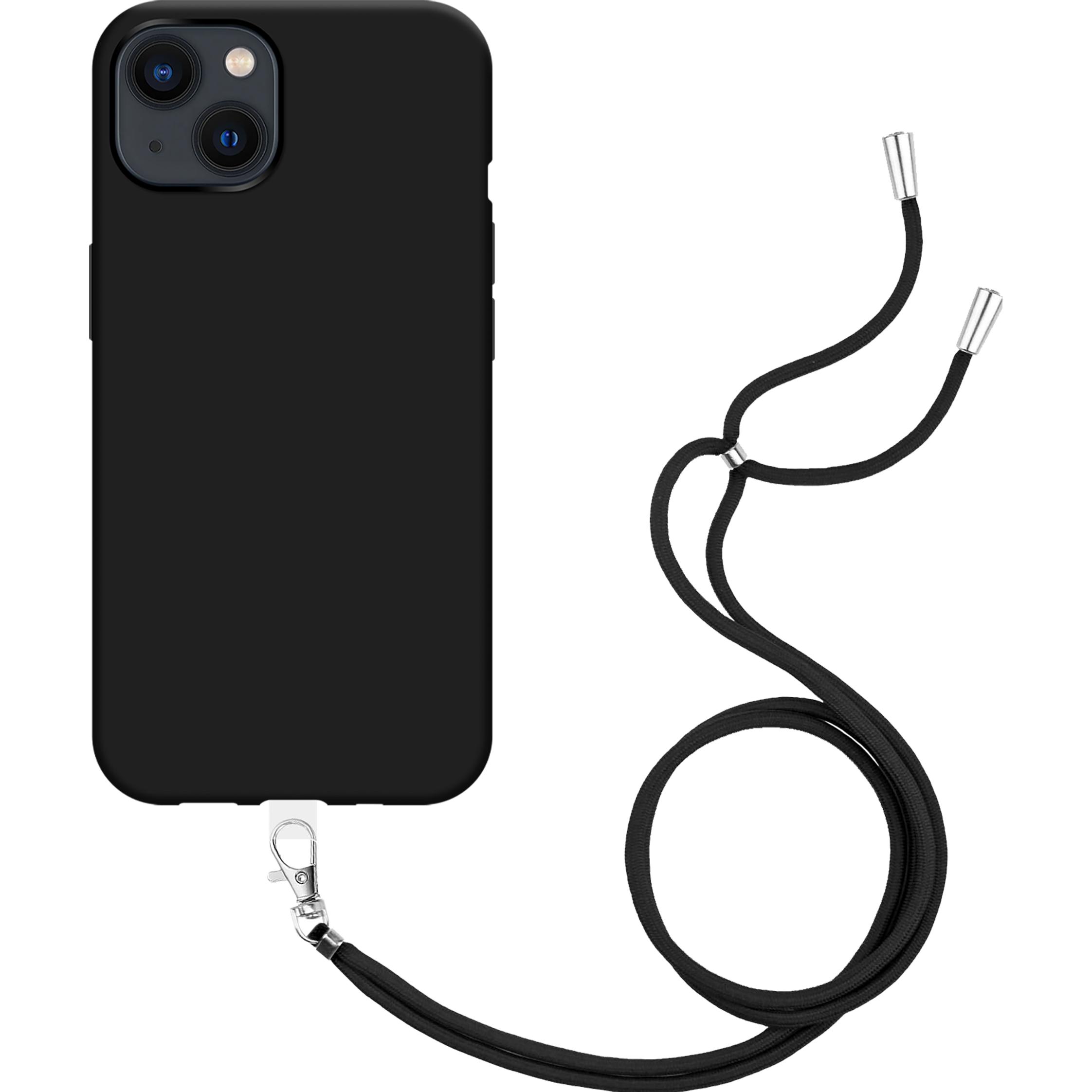 Cazy Handykette Hülle Kompatibel mit iPhone 14 - Silikon Handyhülle mit Band Necklace Hülle -, Handykette, Schwarz