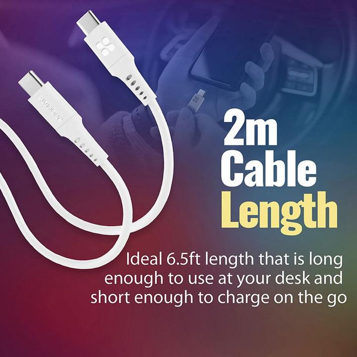 Actual product image ProMate PowerLink-CC200 White USB-C Cable (2 m, USB 2.0, 60 W)