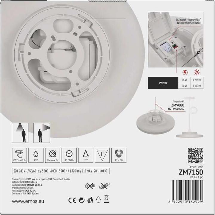 Actual product image Emos LED-Anbauleuchte DIONI rund, weiss, 15W, mit Farbtemperatur-Änderung (1725 lm)