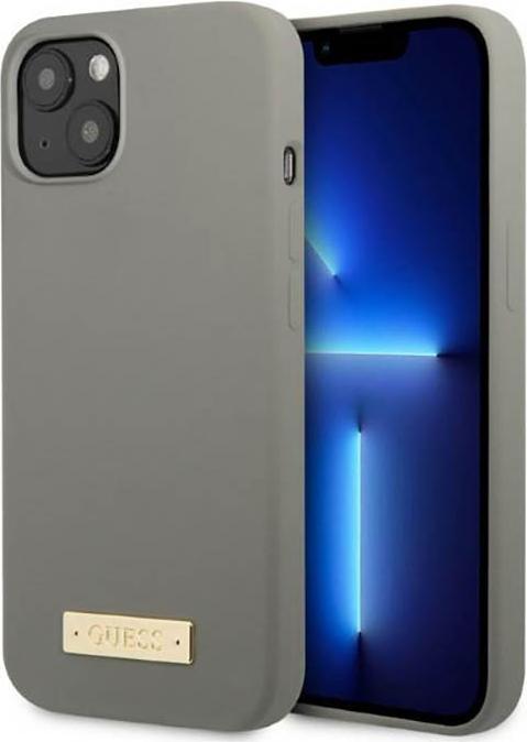 Guess GUHMP13SSPLG iPhone 13 mini 5,4" szary/grey Custodia rigida in silicone Logo Plate MagSafe (Apple iPhone 13 mini)